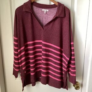 MAURICES: burgundy with pink stripes pullover sweater 1X